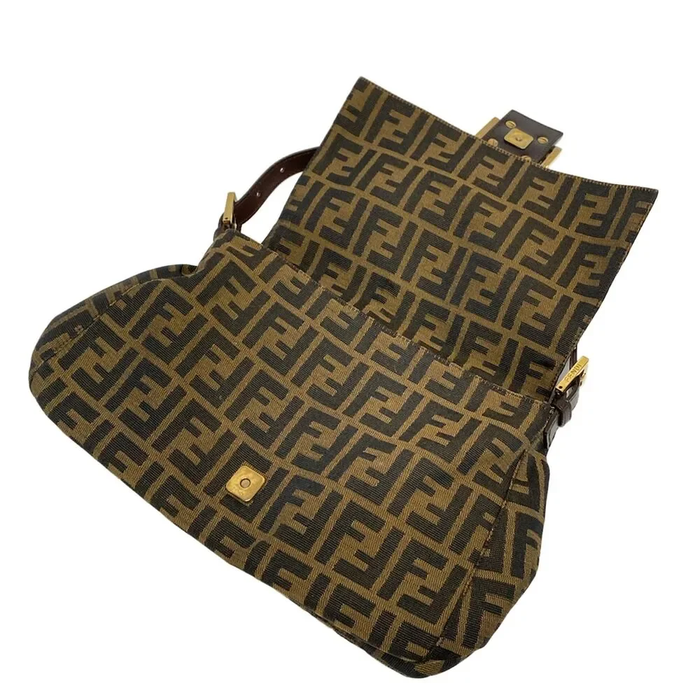 Fendi Mamma bucket / Zucchino pattern Handbag Brown Dark Brown Jacquard Leather